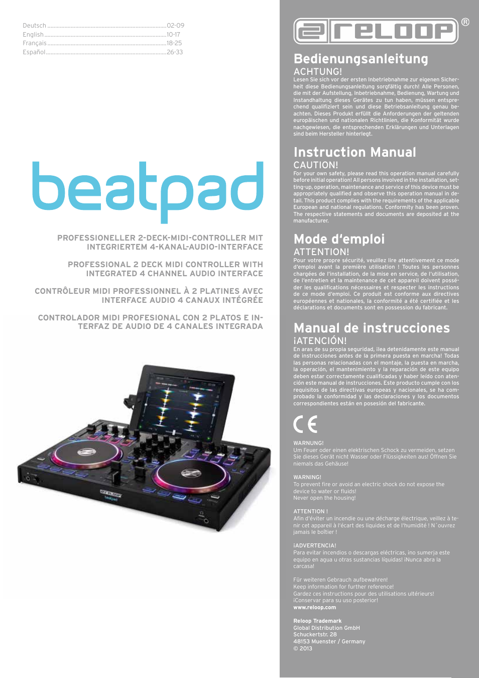 Reloop BEATPAD - Instruction Manual User Manual | 36 pages