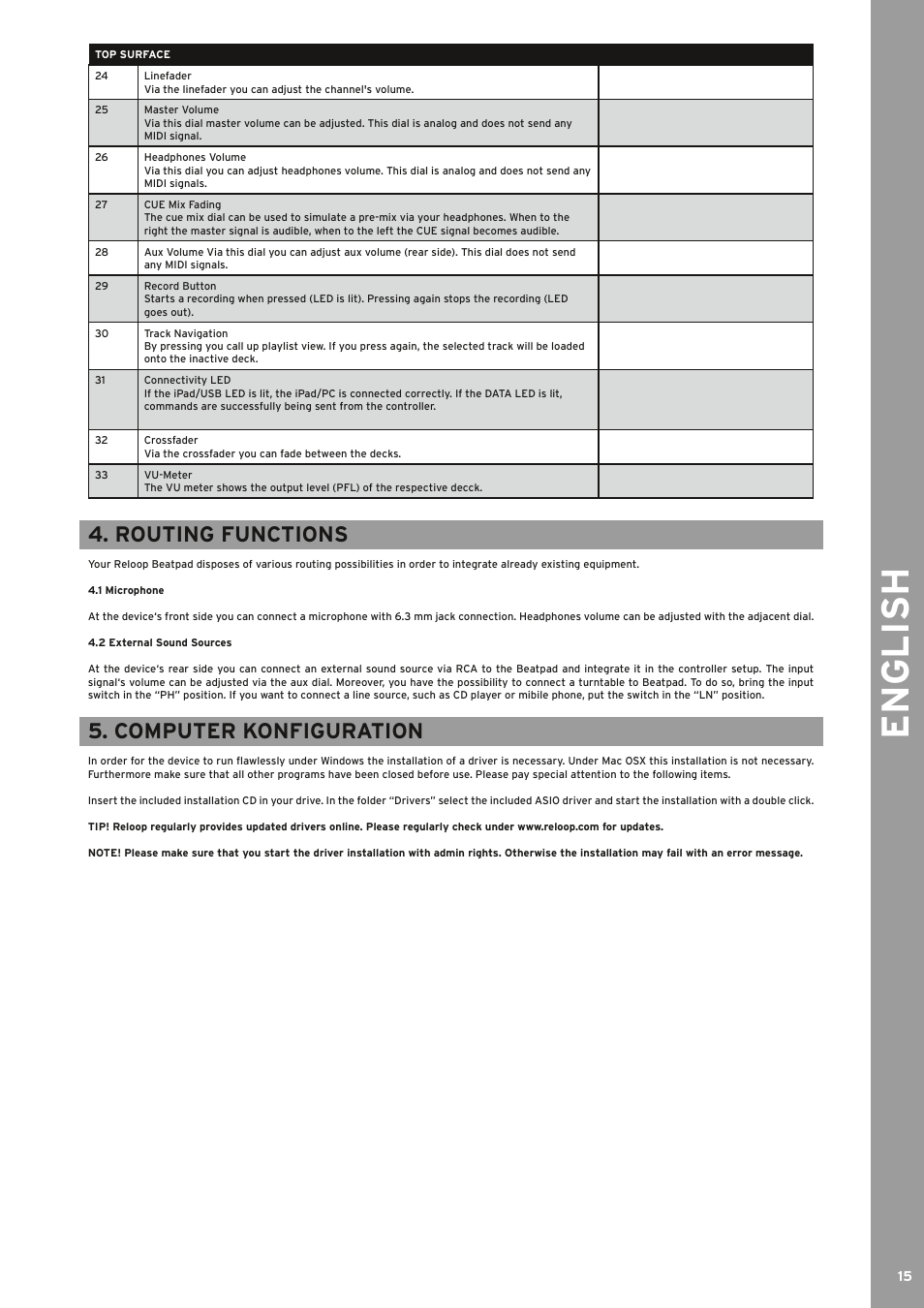 English, Routing functions, Computer konfiguration | Reloop BEATPAD - Instruction Manual User Manual | Page 15 / 36