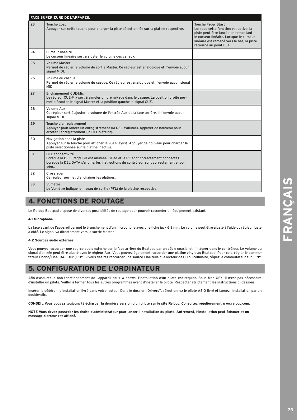 Fr ançais, Fonctions de routage, Configuration de l‘ordinateur | Reloop BEATPAD - Instruction Manual User Manual | Page 23 / 36