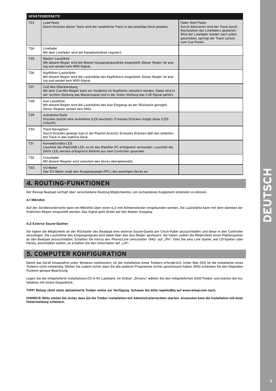 De ut s ch, Routing-funktionen, Computer konfiguration | Reloop BEATPAD - Instruction Manual User Manual | Page 7 / 36