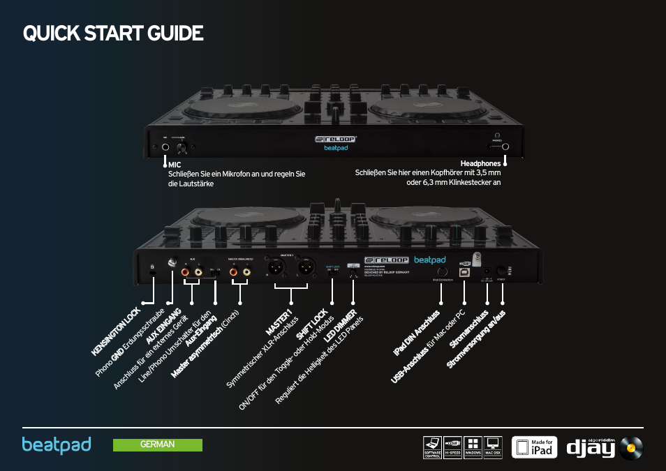 Front & rearside, Quick start guide | Reloop BEATPAD - Quickstart Guide User Manual | Page 12 / 24