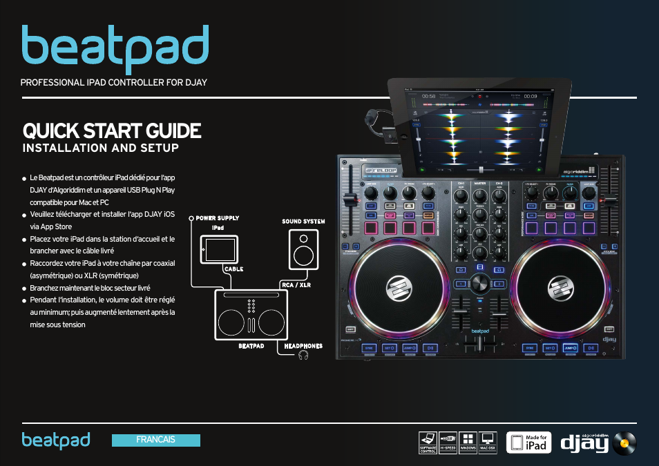 Francais, Quick start guide, Installation and setup | Reloop BEATPAD - Quickstart Guide User Manual | Page 13 / 24