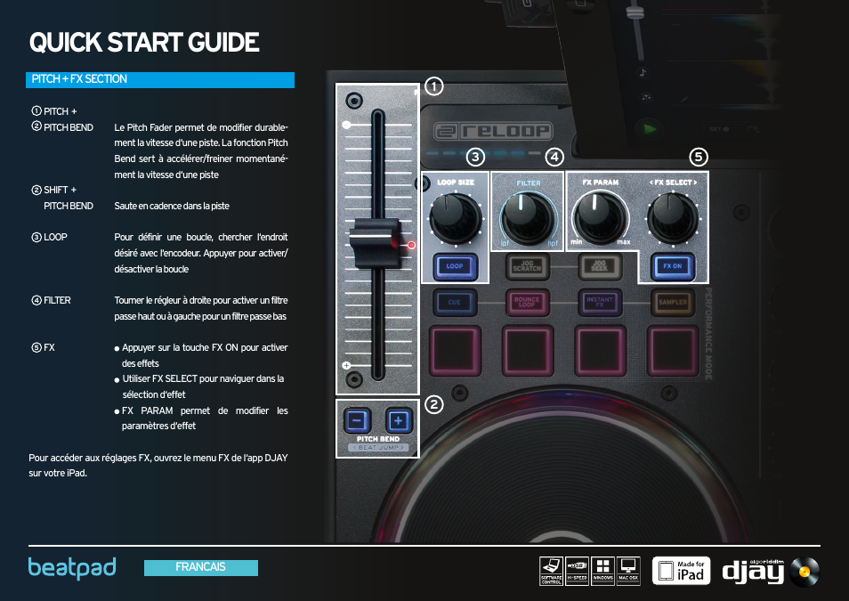 Pitch + fx section, Quick start guide | Reloop BEATPAD - Quickstart Guide User Manual | Page 14 / 24