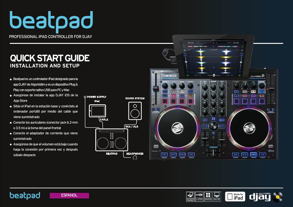 Espanol, Quick start guide, Installation and setup | Reloop BEATPAD - Quickstart Guide User Manual | Page 19 / 24