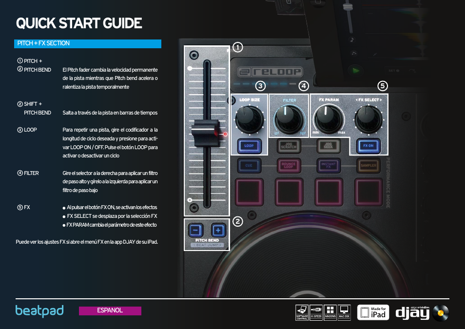 Pitch + fx section, Quick start guide | Reloop BEATPAD - Quickstart Guide User Manual | Page 20 / 24