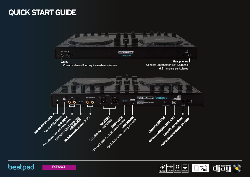 Front & rearside, Quick start guide | Reloop BEATPAD - Quickstart Guide User Manual | Page 24 / 24