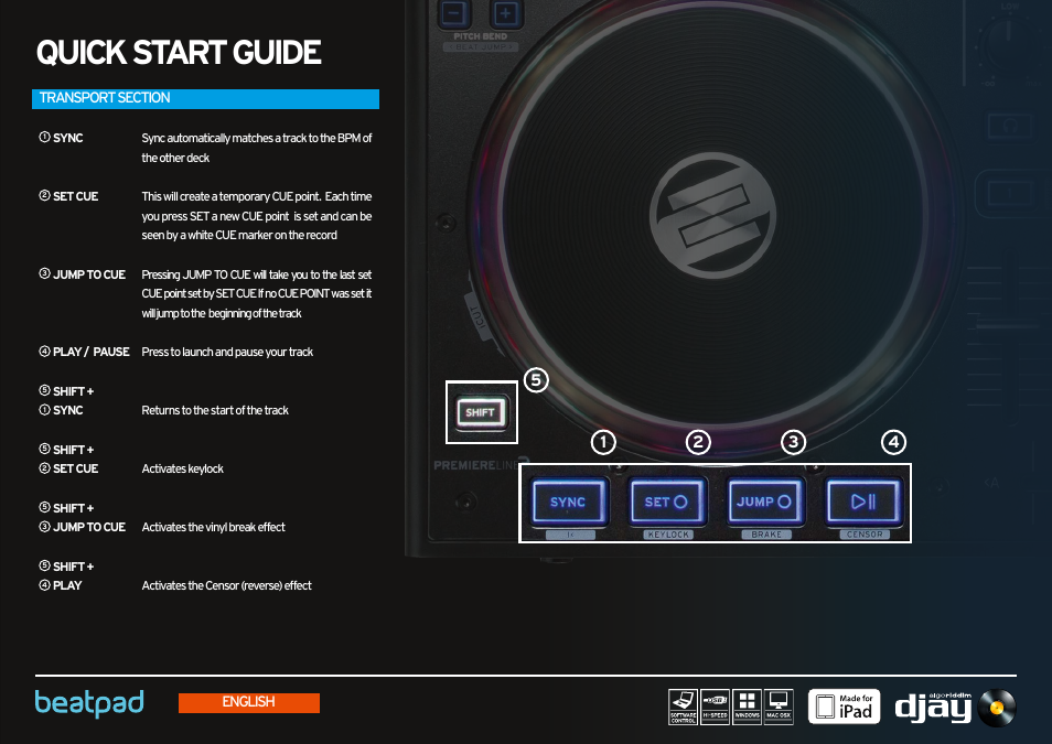 Transport section, Quick start guide | Reloop BEATPAD - Quickstart Guide User Manual | Page 3 / 24