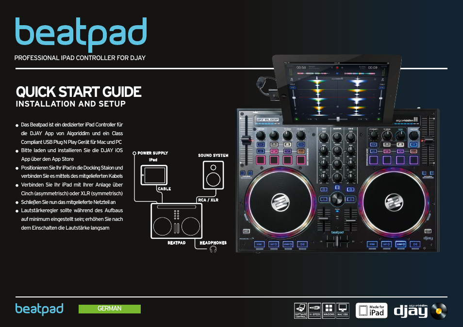 German, Quick start guide, Installation and setup | Reloop BEATPAD - Quickstart Guide User Manual | Page 7 / 24