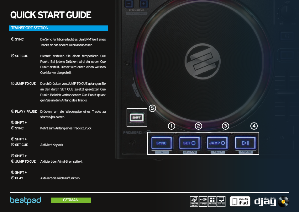 Transport section, Quick start guide | Reloop BEATPAD - Quickstart Guide User Manual | Page 9 / 24