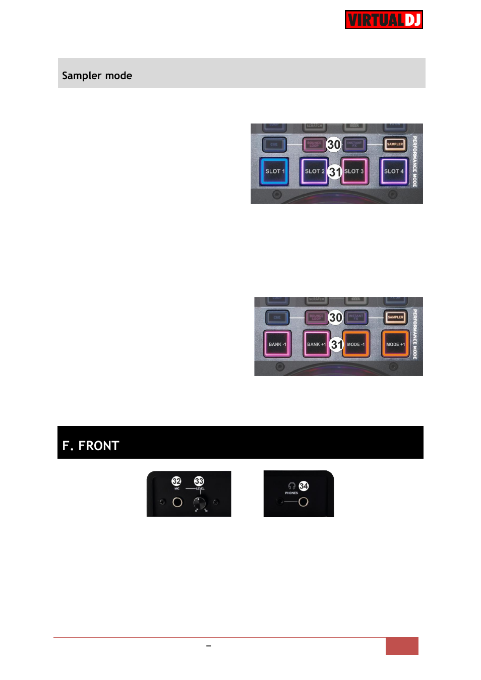 Sampler mode, F. front | Reloop BEATPAD - VirtualDJ 8 Operation Guide User Manual | Page 11 / 14