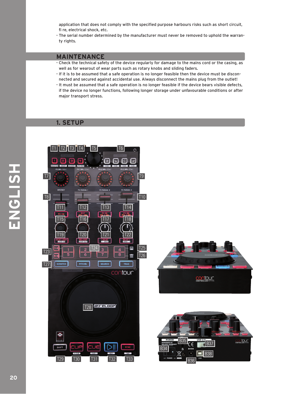 Maintenance, Setup, English | Reloop CONTOUR CONTROLLER EDITION User Manual | Page 20 / 52