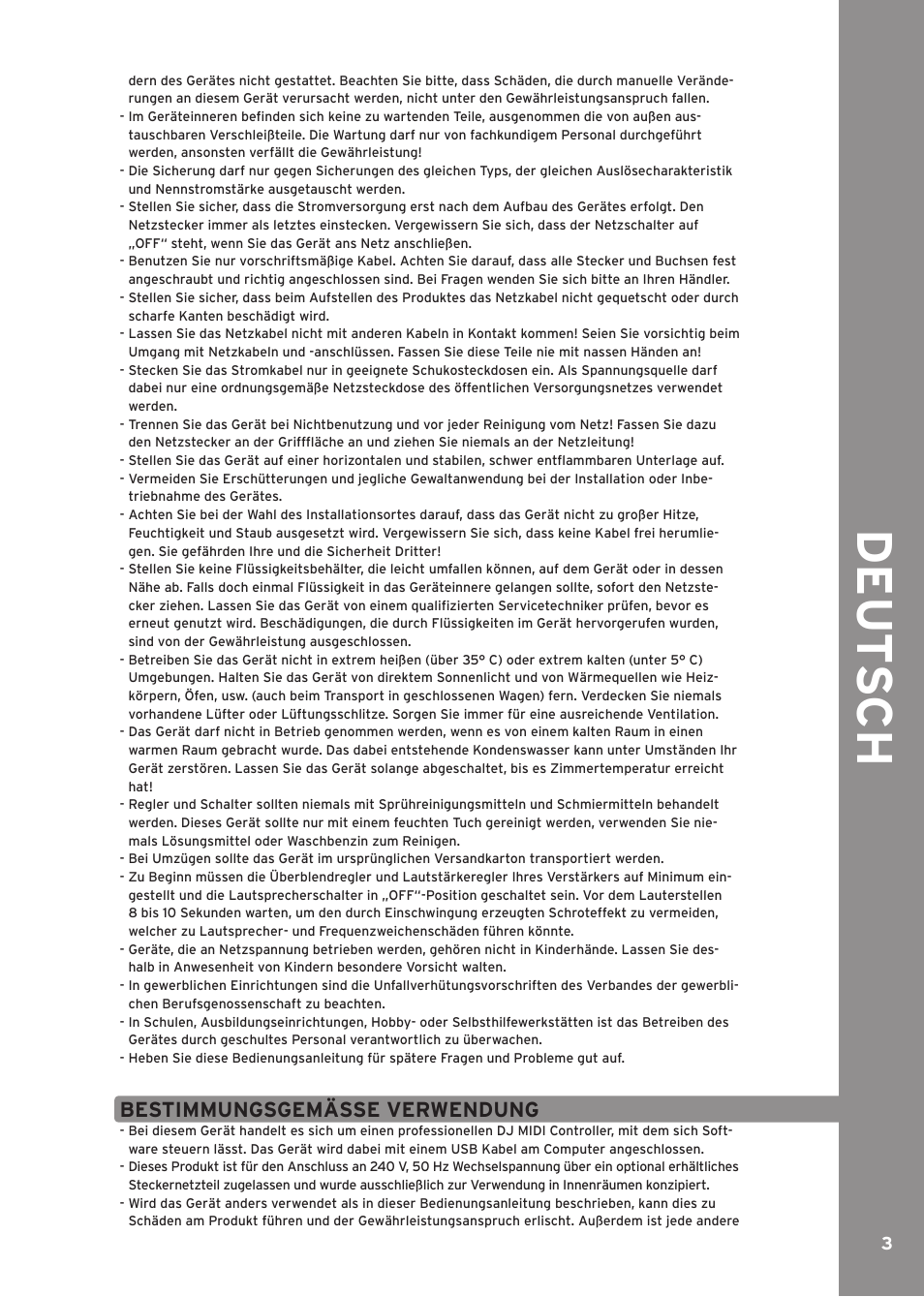 Bestimmungsmäßige verwendung, De ut s c h, Bestimmungsgemässe verwendung | Reloop CONTOUR CONTROLLER EDITION User Manual | Page 3 / 52
