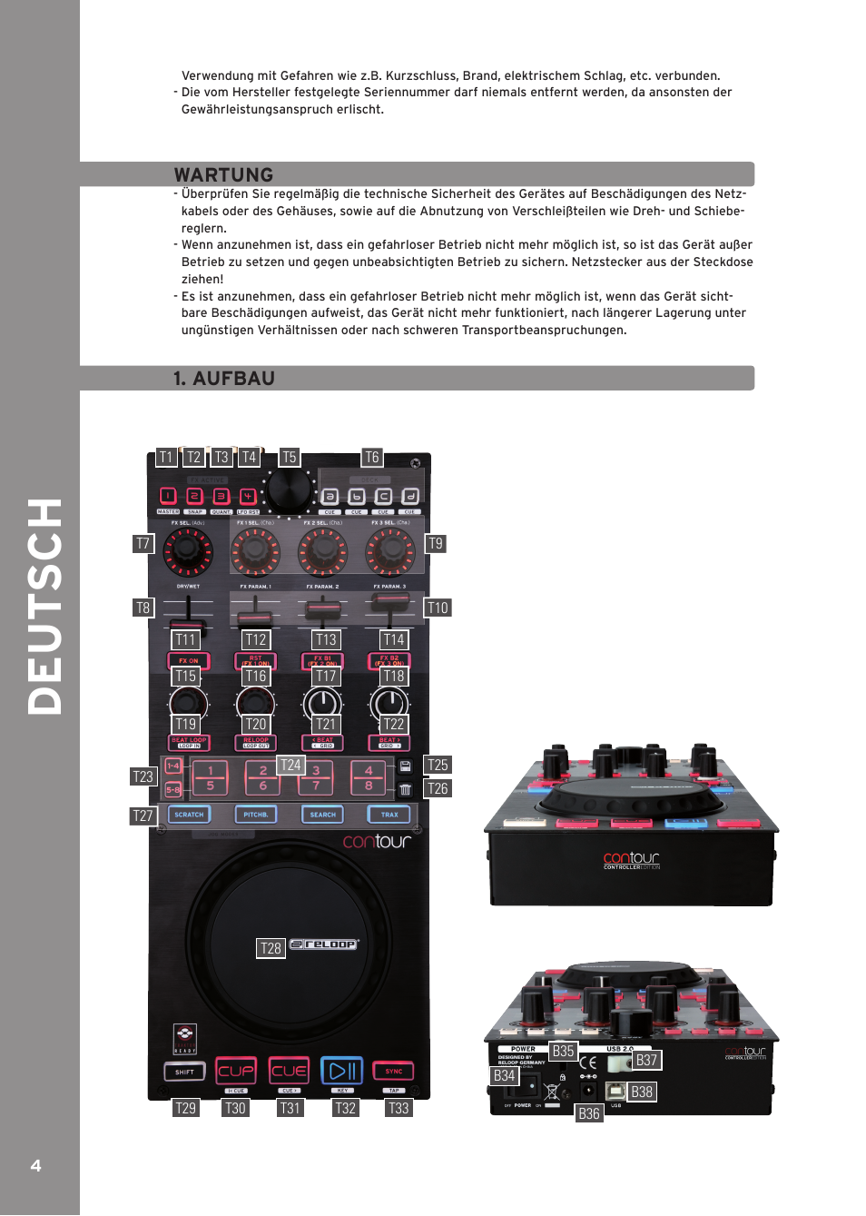 Wartung, Aufbau, De ut s ch | Reloop CONTOUR CONTROLLER EDITION User Manual | Page 4 / 52
