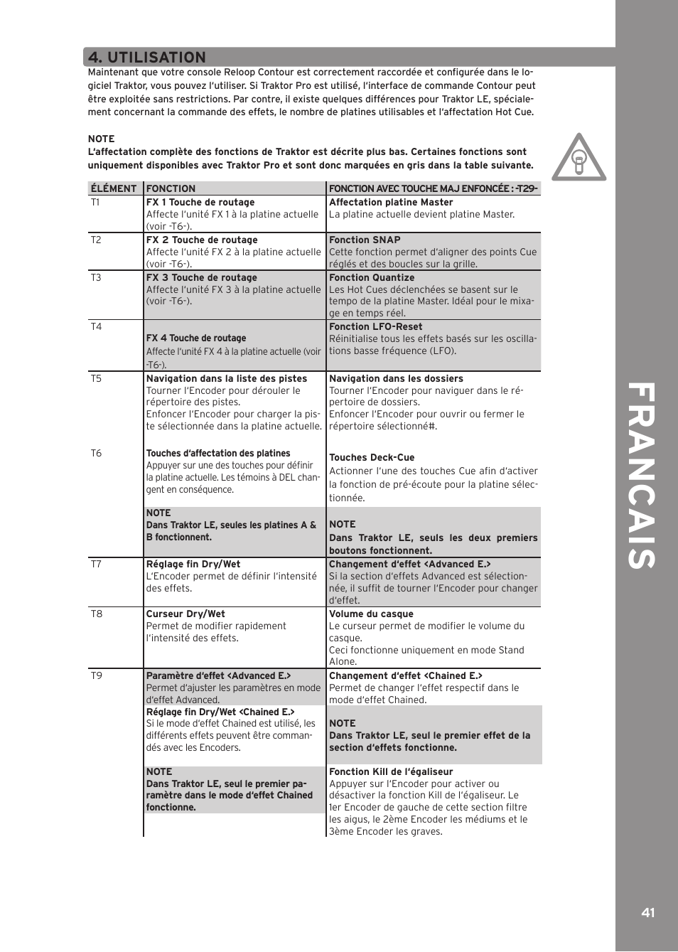 Utilisation, Fr anc ai s | Reloop CONTOUR CONTROLLER EDITION User Manual | Page 41 / 52