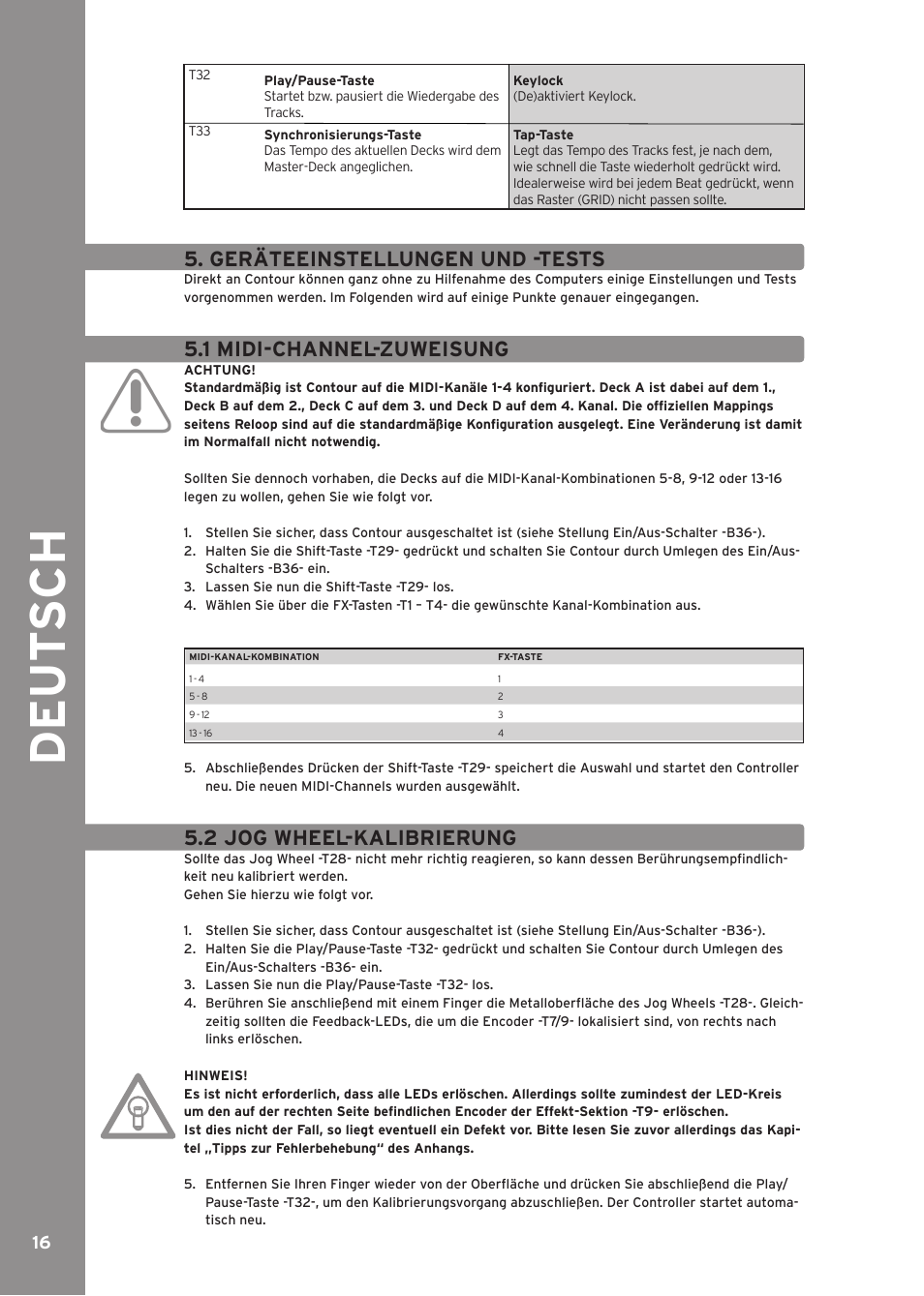 Geräteeinstellungen und -tests, 1 midi-channel-zuweisung, 2 jog wheel-kalibrierung | De ut s c h | Reloop CONTOUR INTERFACE EDITION User Manual | Page 16 / 64