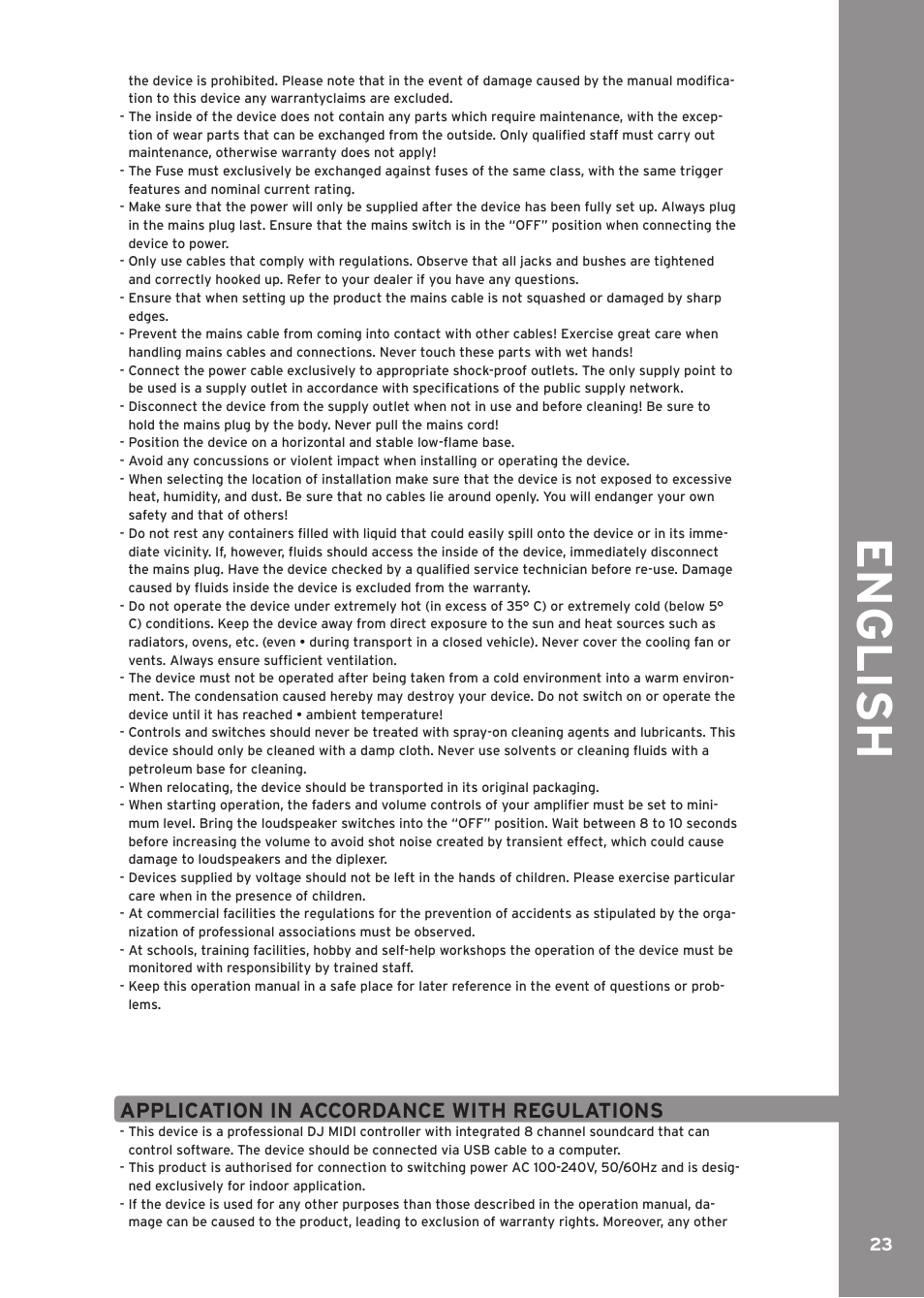 Apllication in accordance with regulations, Engli sh, Application in accordance with regulations | Reloop CONTOUR INTERFACE EDITION User Manual | Page 23 / 64