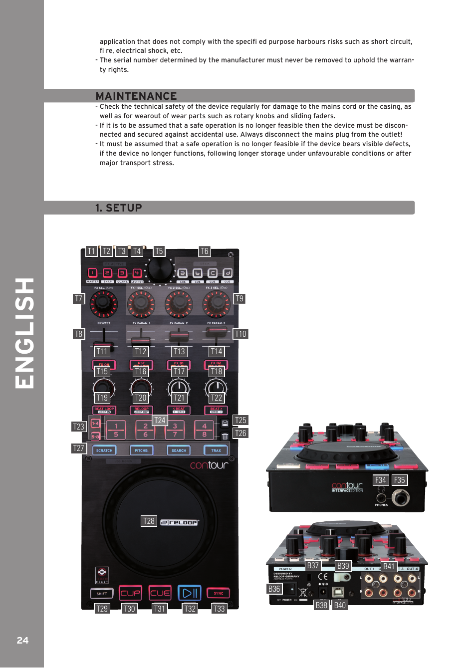 Maintenance, Setup, English | Reloop CONTOUR INTERFACE EDITION User Manual | Page 24 / 64