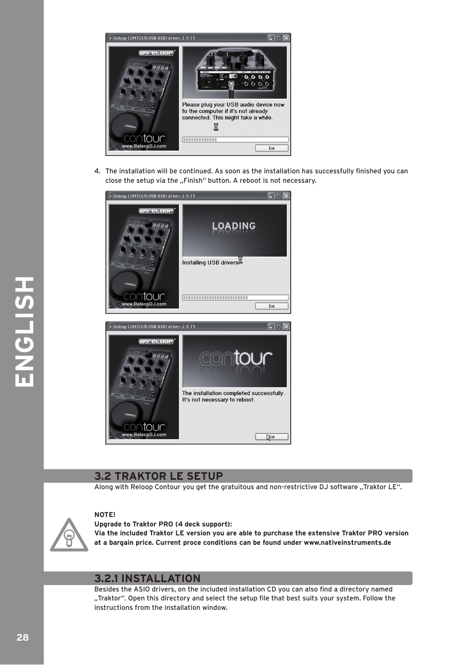 2 traktor le setup, 1 installation, Engli sh | Reloop CONTOUR INTERFACE EDITION User Manual | Page 28 / 64