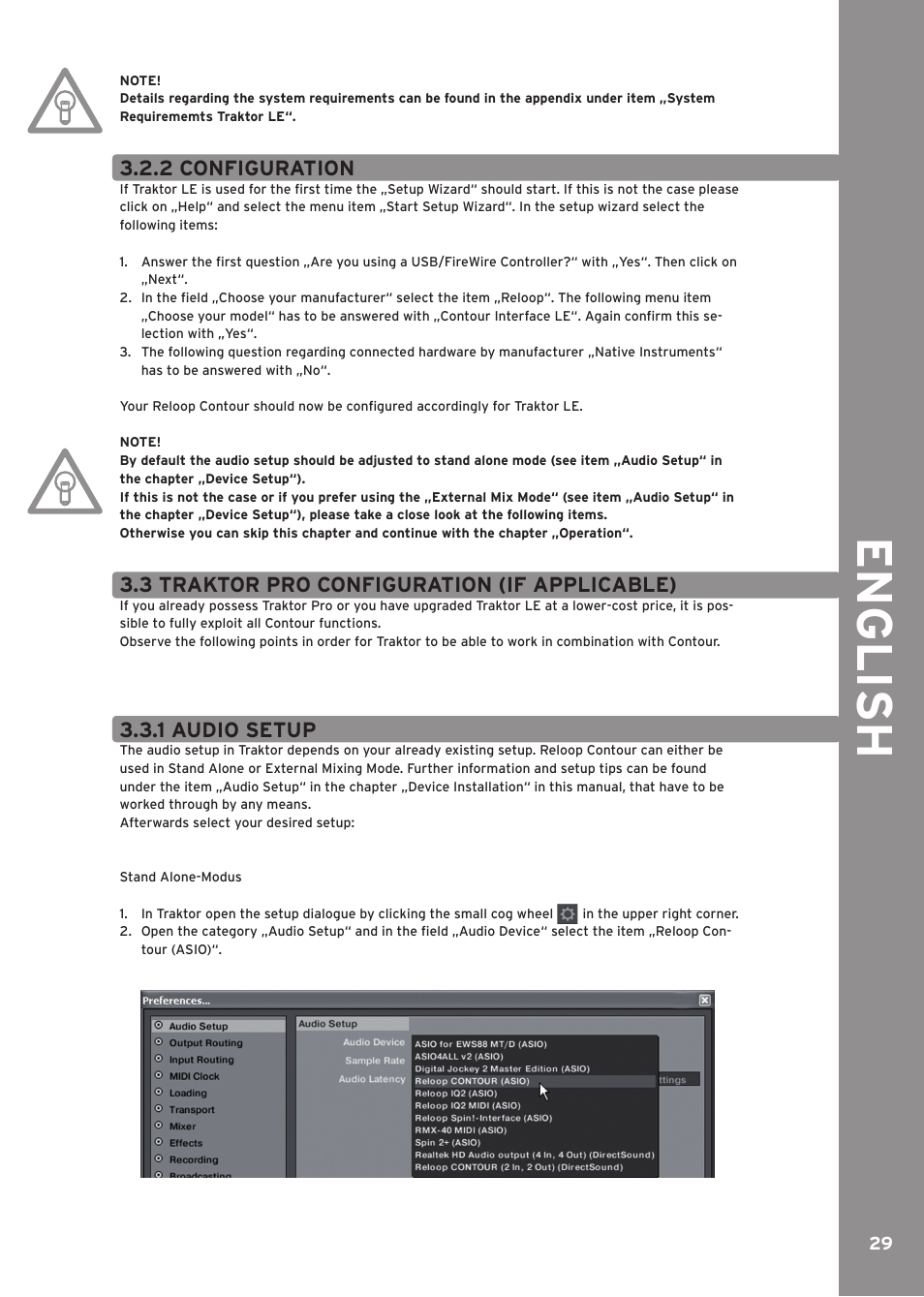 2 configuration, 3 traktor pro configuration (if applicable), 1 audio setup | Engli sh | Reloop CONTOUR INTERFACE EDITION User Manual | Page 29 / 64