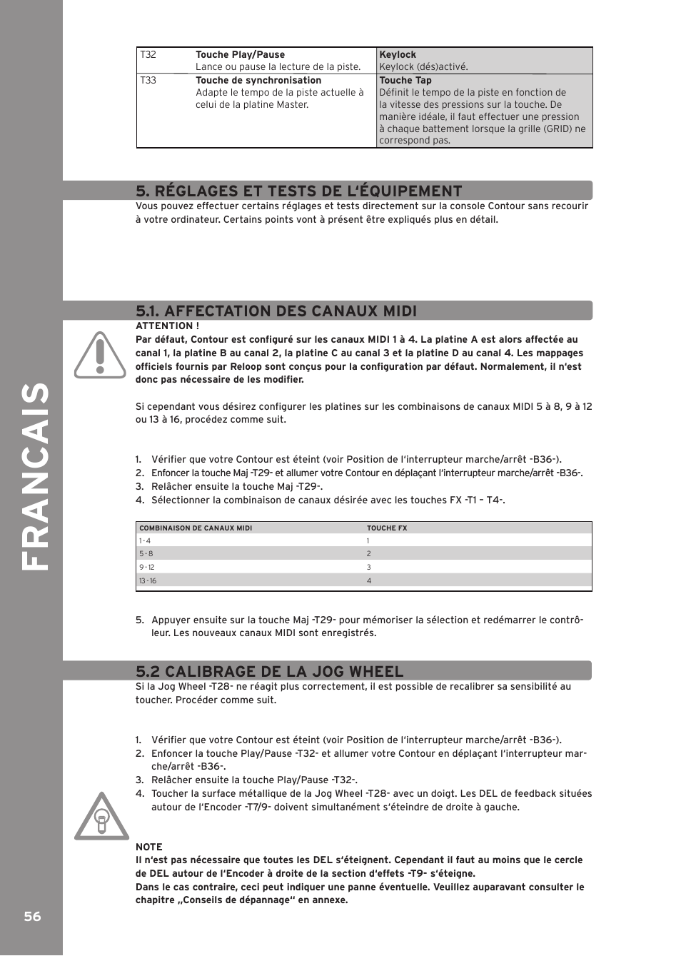 Réglages et tests de l‘équipement, Affectation des canaux midi, 2 calibrage de la jog wheel | Fr anc ai s | Reloop CONTOUR INTERFACE EDITION User Manual | Page 56 / 64
