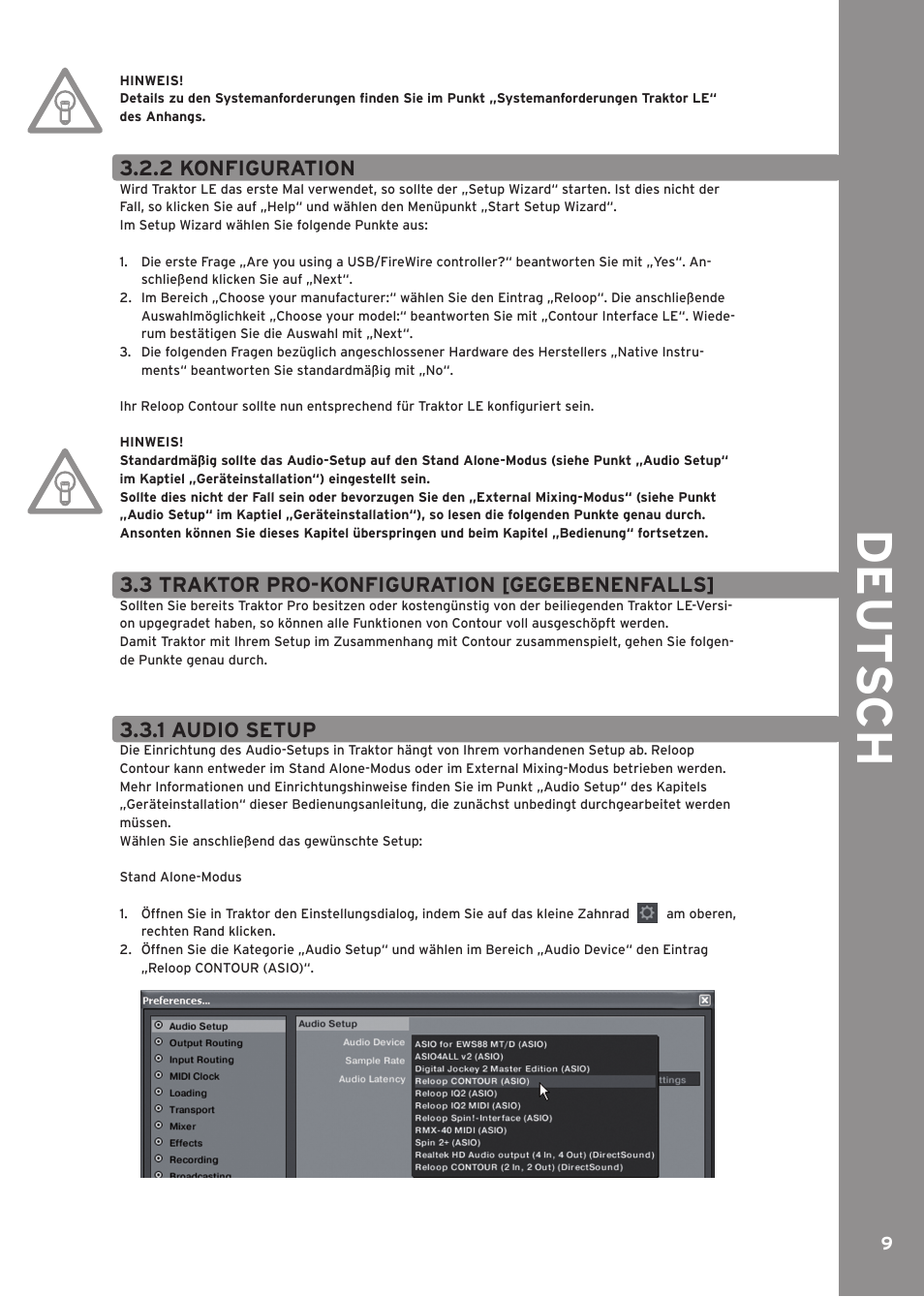 2 konfiguration, 3 traktor pro -konfiguration [gegebenenfalls, 1 audio setup | De ut s c h | Reloop CONTOUR INTERFACE EDITION User Manual | Page 9 / 64