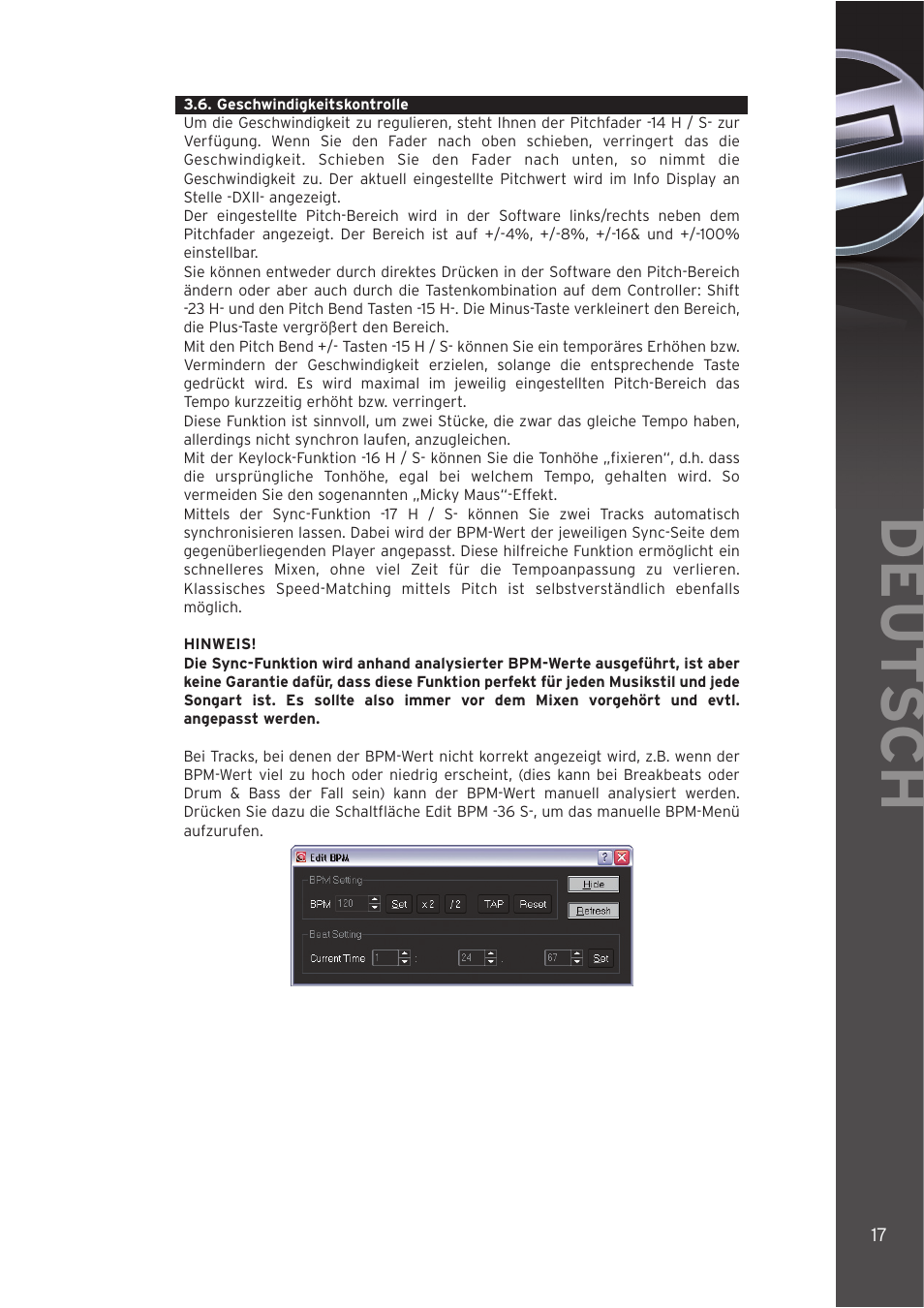 6 - geschwindigkeitskontrolle, Deut sch | Reloop DIGITAL JOCKEY User Manual | Page 17 / 80