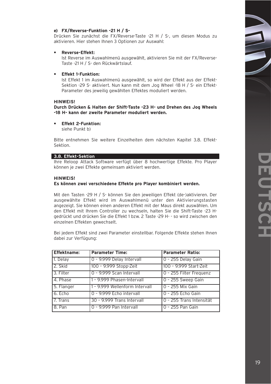 8 - effekt-sektion, Deut sch | Reloop DIGITAL JOCKEY User Manual | Page 19 / 80