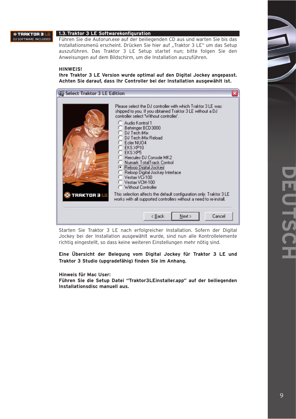 3 - traktor 3 le softwarekonfiguration, Deut sch | Reloop DIGITAL JOCKEY User Manual | Page 9 / 80