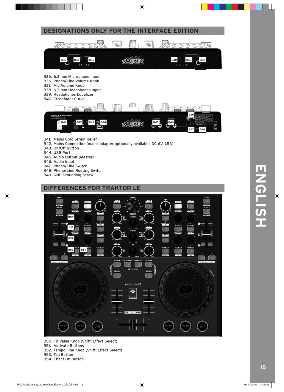 English, Designations only for the interface edition, Differences for traktor le | Reloop DIGITAL JOCKEY 2 IE User Manual | Page 15 / 32