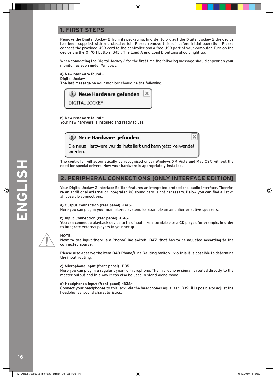 English, First steps, Peripheral connections [only interface edition | Reloop DIGITAL JOCKEY 2 IE User Manual | Page 16 / 32