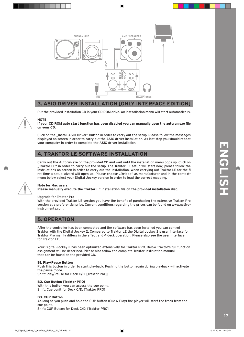 English, Asio driver installation [only interface edition, Traktor le software installation | Operation | Reloop DIGITAL JOCKEY 2 IE User Manual | Page 17 / 32