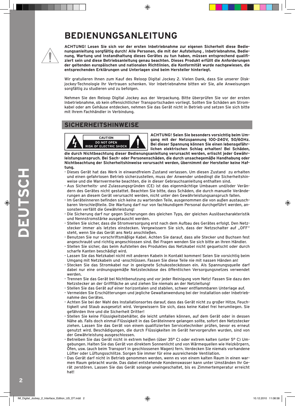 Bedienungsanleitung | Reloop DIGITAL JOCKEY 2 IE User Manual | Page 2 / 32