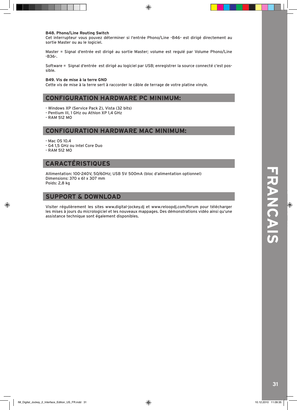 Fr anc ais | Reloop DIGITAL JOCKEY 2 IE User Manual | Page 31 / 32