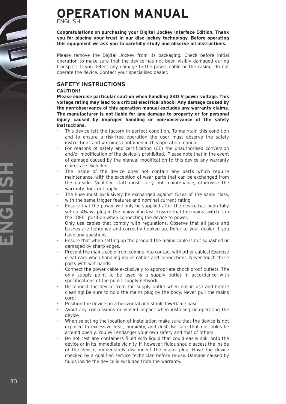 English, Operation manual | Reloop DIGITAL JOCKEY INTERFACE EDITION User Manual | Page 30 / 86