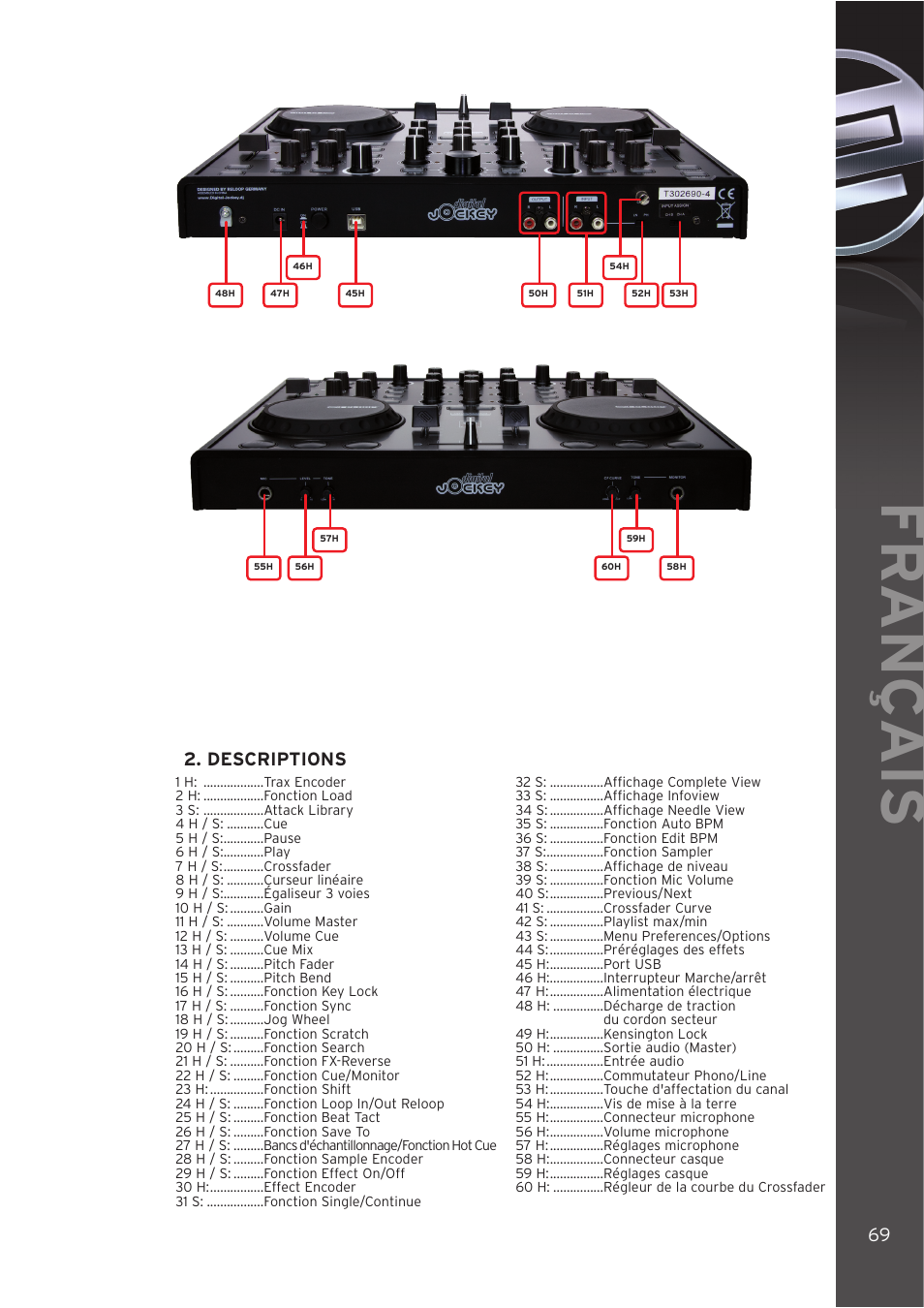 Fr ançais, Descriptions 69 | Reloop DIGITAL JOCKEY INTERFACE EDITION User Manual | Page 69 / 86