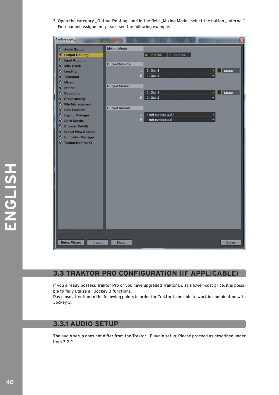 3 traktor pro configuration (if applicable), 1 audio setup, English | Reloop JOCKEY 3 ME INKL. TRAKTOR LE 2 User Manual | Page 40 / 89