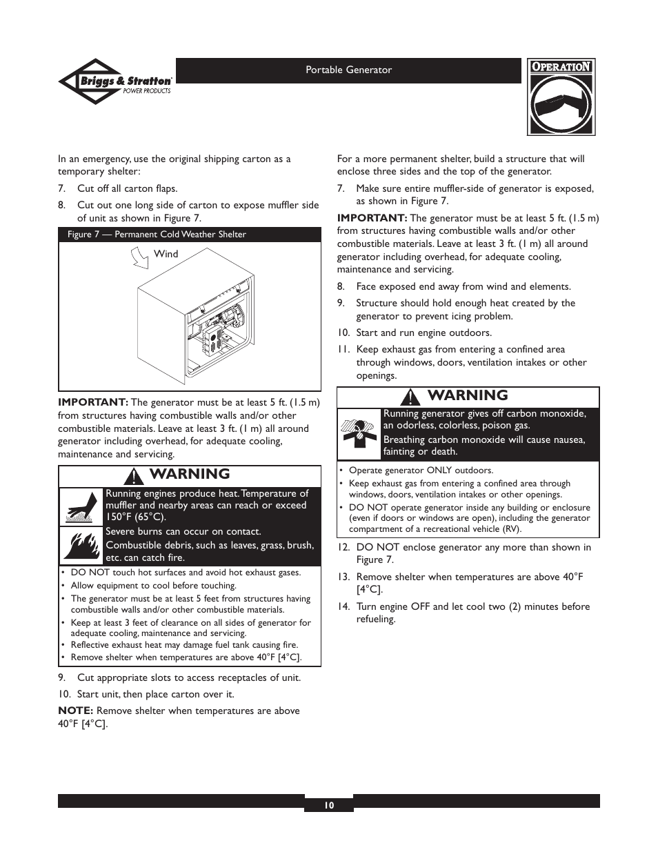 Warning | Briggs & Stratton 01970 User Manual | Page 10 / 28