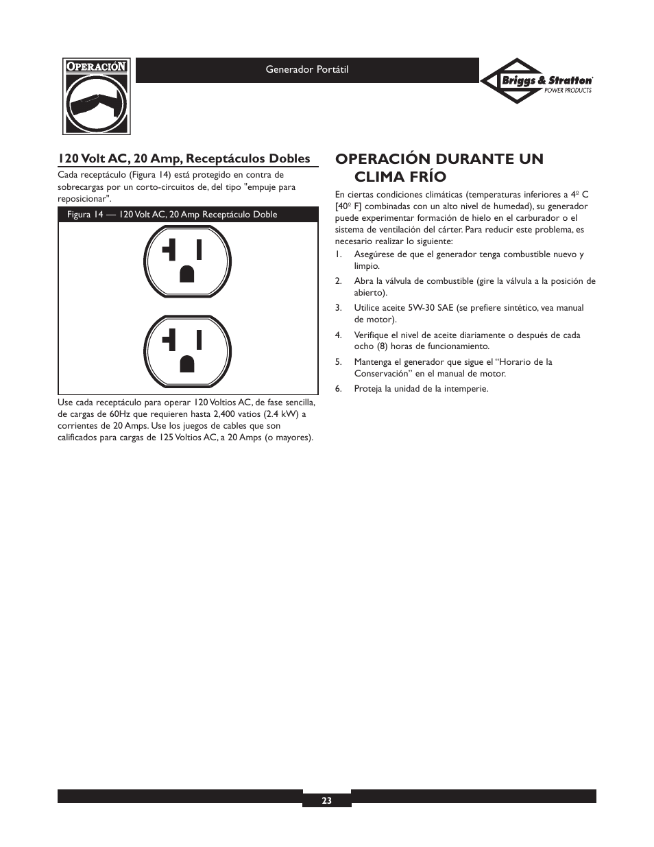 Operación durante un clima frío | Briggs & Stratton 01970 User Manual | Page 23 / 28