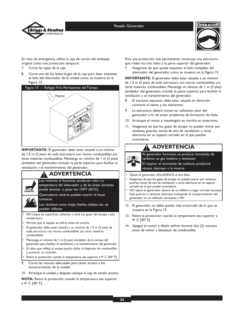 Advertencia | Briggs & Stratton 01970 User Manual | Page 24 / 28