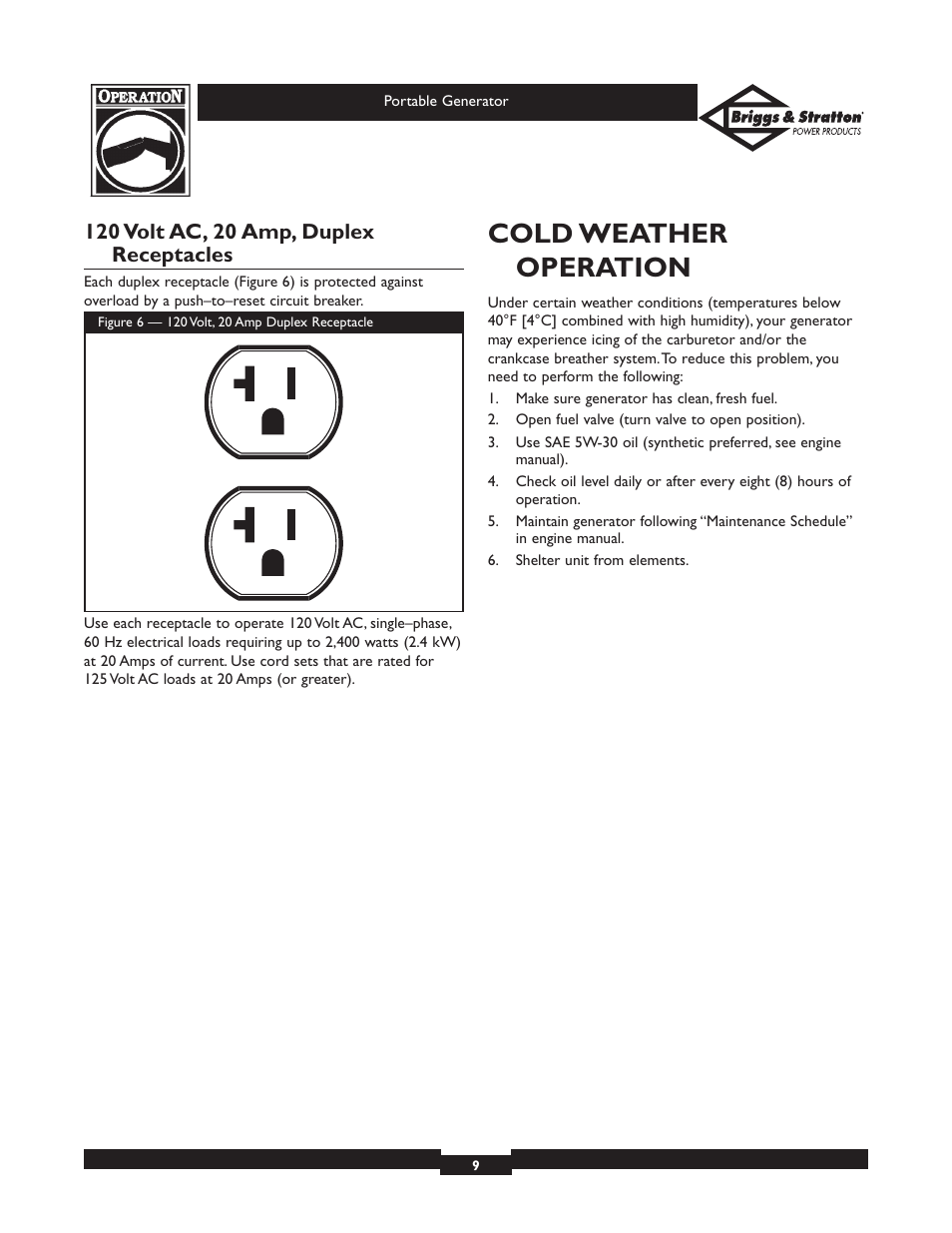 Cold weather operation | Briggs & Stratton 01970 User Manual | Page 9 / 28