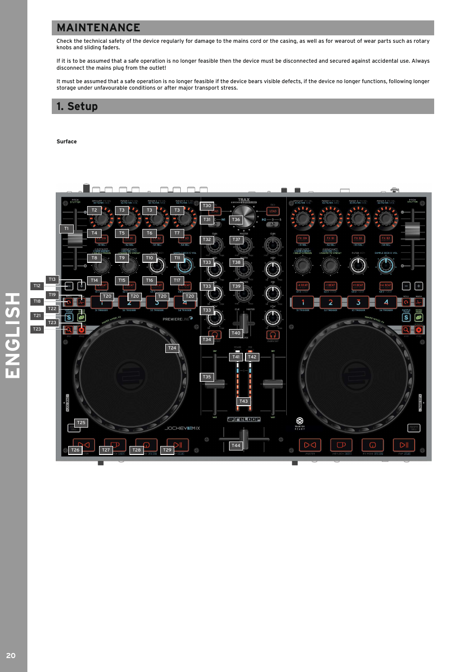 Maintenance, Setup, English | Reloop JOCKEY 3 REMIX User Manual | Page 20 / 68