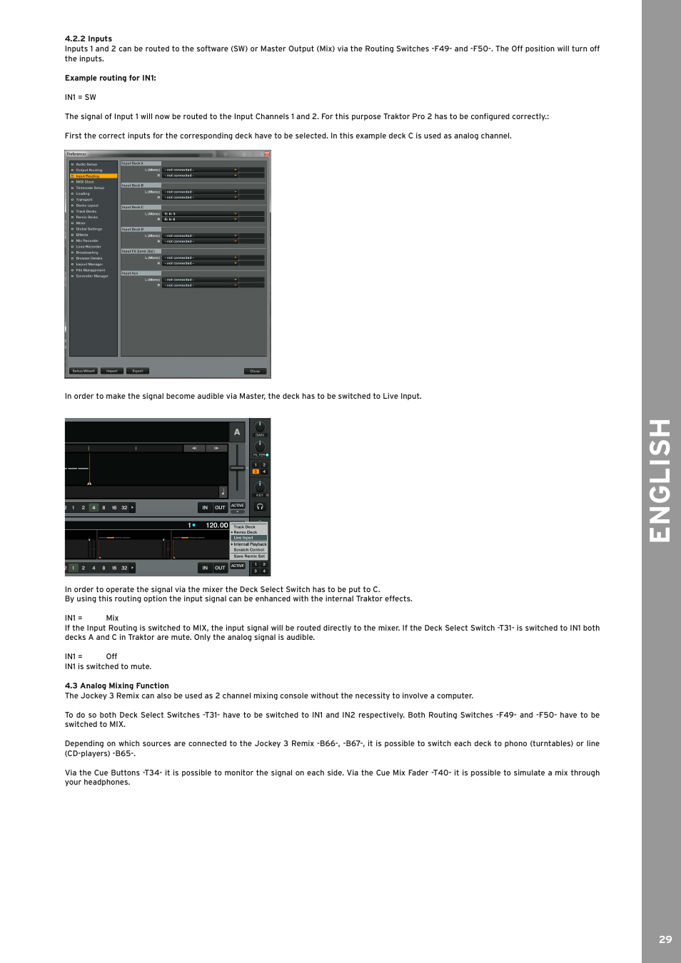 2 inputs, 3 analog mixing function, 2 inputs 4.3 | Analog mixing function, English | Reloop JOCKEY 3 REMIX User Manual | Page 29 / 68