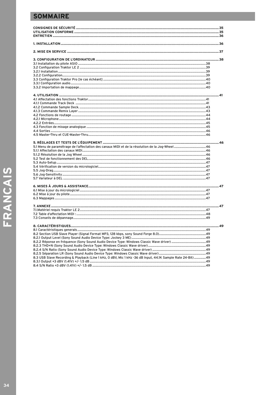 Fr anc ais, Sommaire | Reloop JOCKEY 3 REMIX User Manual | Page 34 / 68