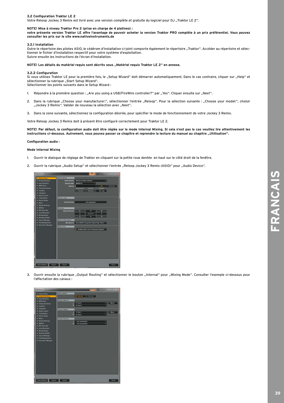 2 configuration traktor le 2, 1 installation, 2 configuration | Fr anc ais | Reloop JOCKEY 3 REMIX User Manual | Page 39 / 68