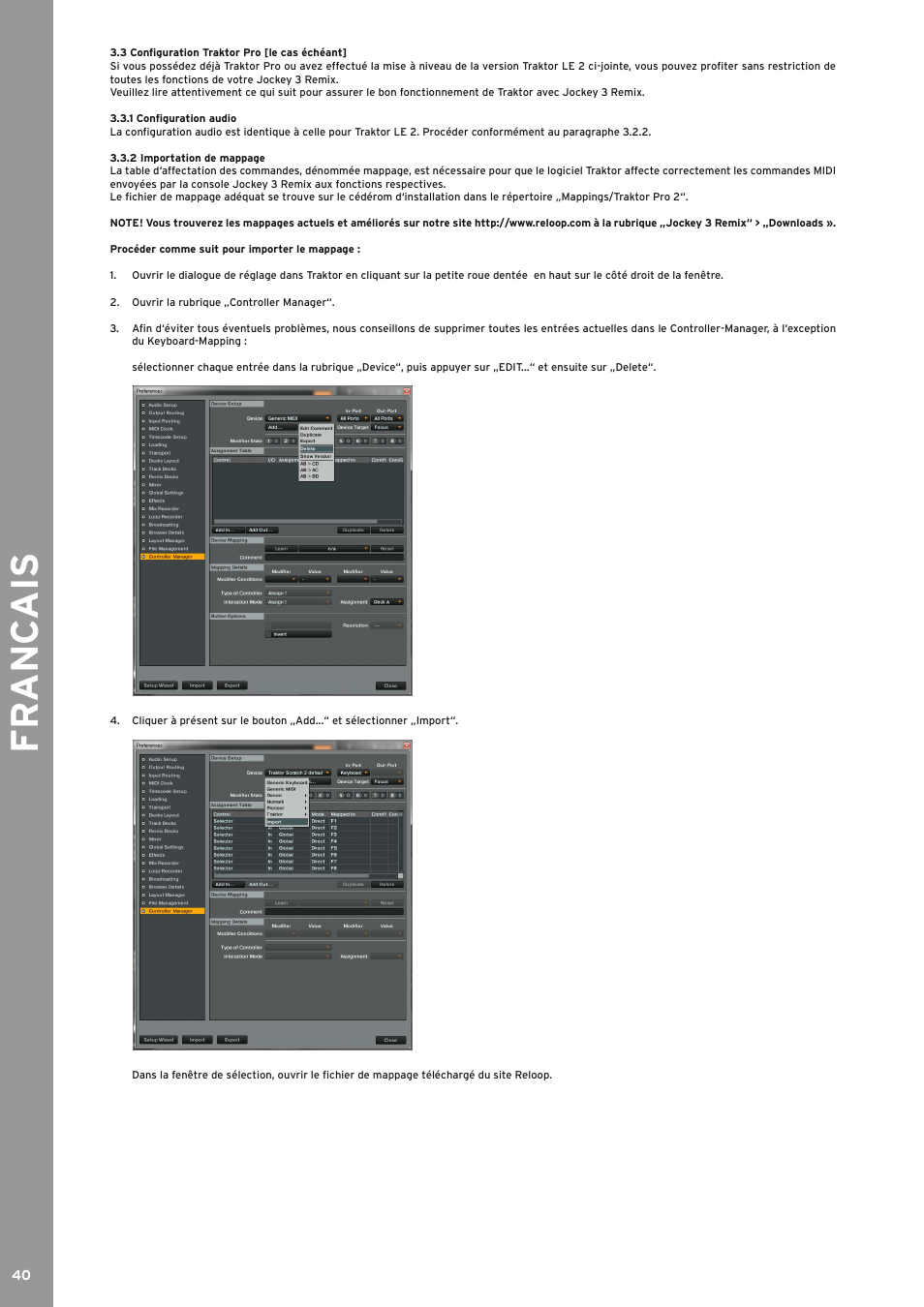 3 configuration traktor pro [le cas échéant, 1 configuration audio, Fr anc ais | Reloop JOCKEY 3 REMIX User Manual | Page 40 / 68