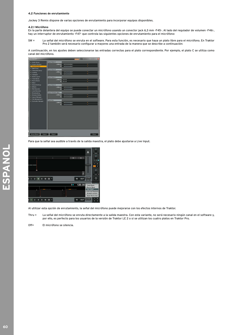2 funciones de enrutamiento, 1 micrófono, Funciones de enrutamiento | Micrófono, Esp anol | Reloop JOCKEY 3 REMIX User Manual | Page 60 / 68