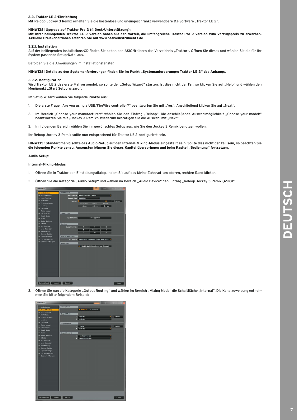 Traktor le 2-einrichtung, Installation, Konfiguration | Installation 3.2.2, De ut s ch | Reloop JOCKEY 3 REMIX User Manual | Page 7 / 68