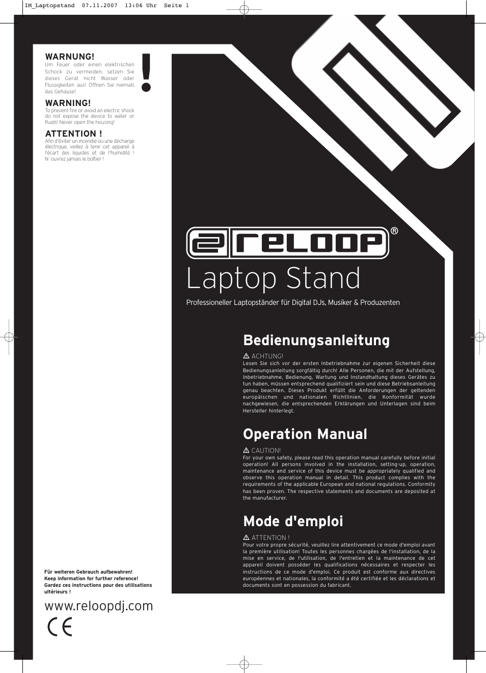 Reloop LAPTOP STAND V.2 User Manual | 2 pages