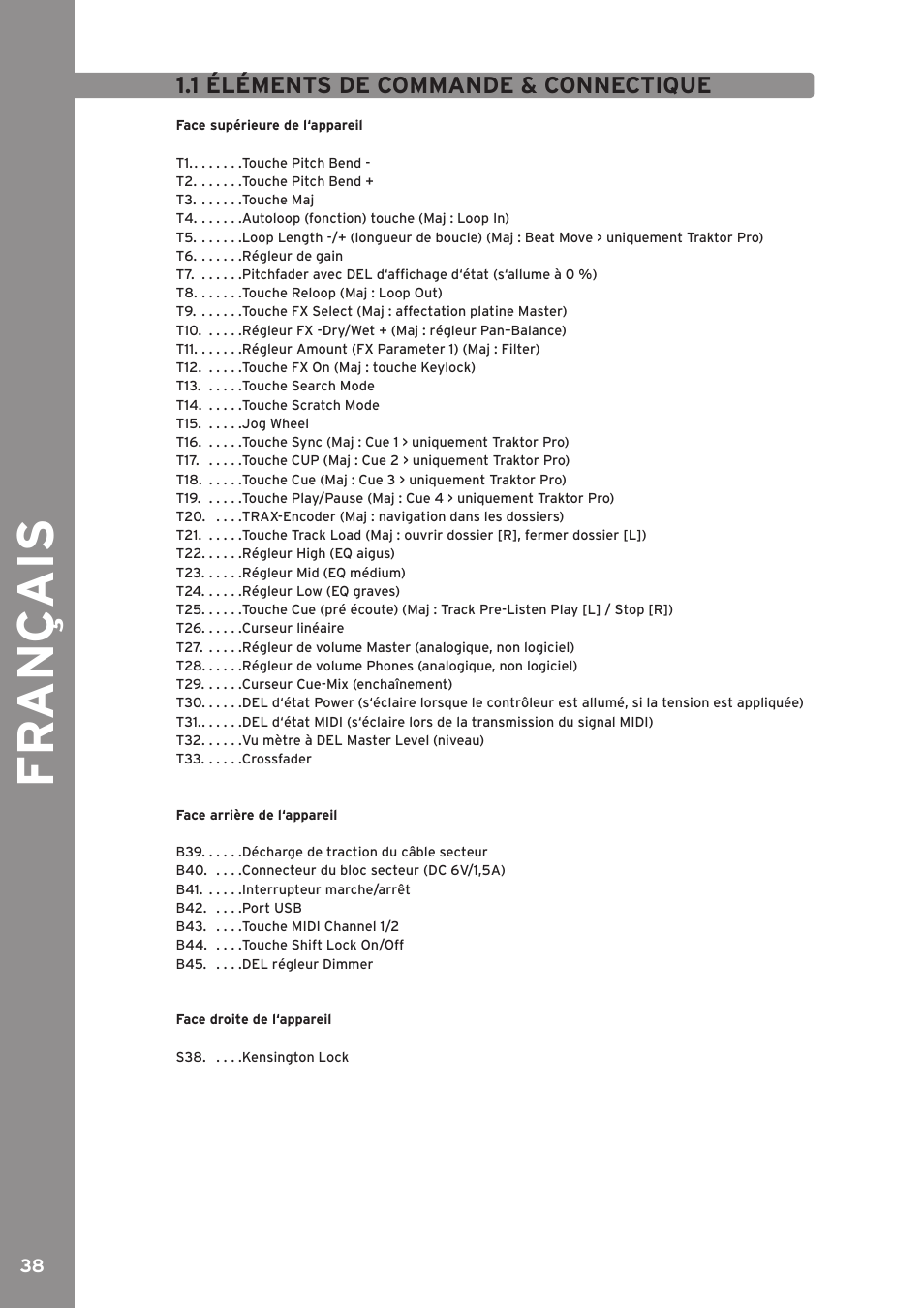 Entretien, Installation, Fr ançais | Reloop MIXAGE CE LTD. User Manual | Page 38 / 53