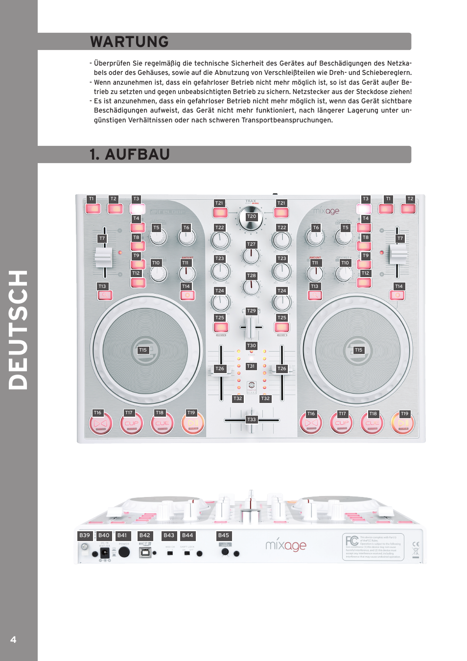 Wartung, Aufbau, De ut s ch | Reloop MIXAGE CE LTD. User Manual | Page 4 / 53